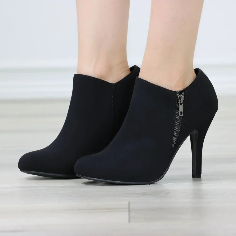 Women's Boots Heeled Ankle Booties Black Velvet Round Toe Stiletto High Heel - Picture 6 of 11